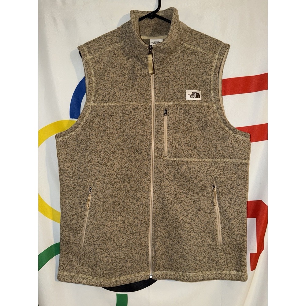 North Face Sweater Vest Mens Large Beige Full Zip